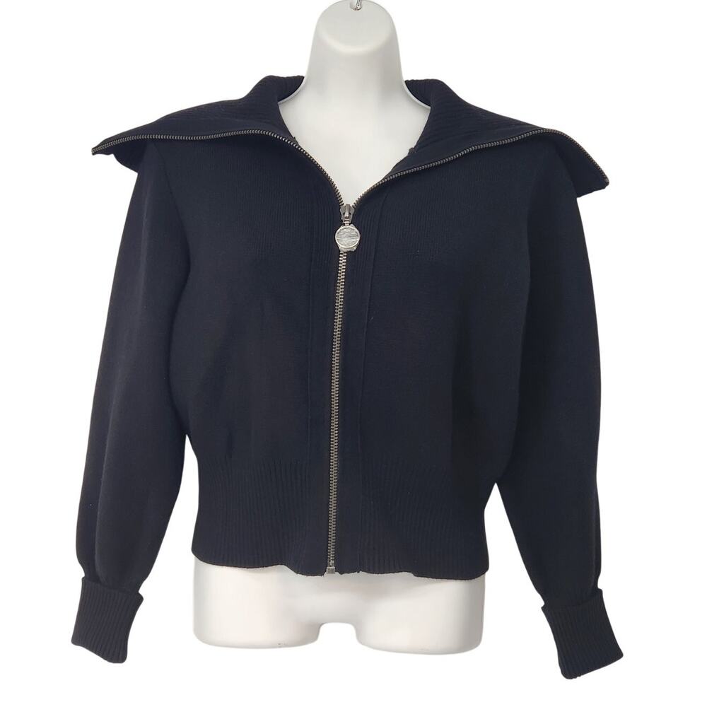 NWT Zara Black Knit Bomber Jacket‎ Sweater Wide Lapel Full Zip Women's M